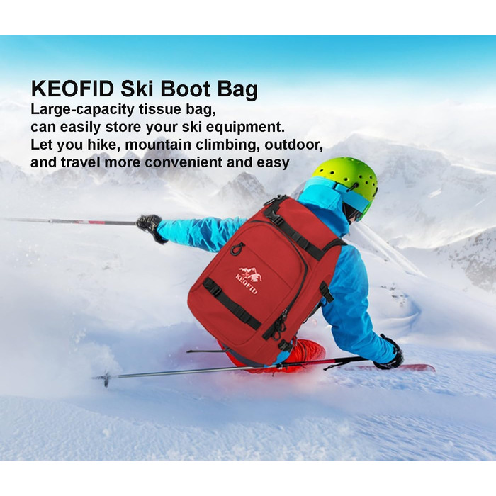 Чохол для лиж KEOFID: універсальний рюкзак-сумка для лиж та сноуборду (50л, червоний)