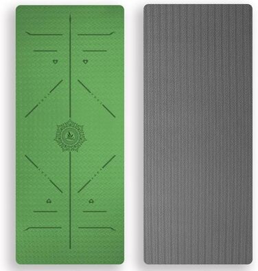 Йога мат FP-TECH, спортивна килимок для фітнесу та пілатесу, 183x68x0.8 см, зелено-сірий