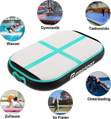 FBSPORT Airtrack Matte - килимок для гімнастики та йоги, 60x100x20 см, чорно-зелений