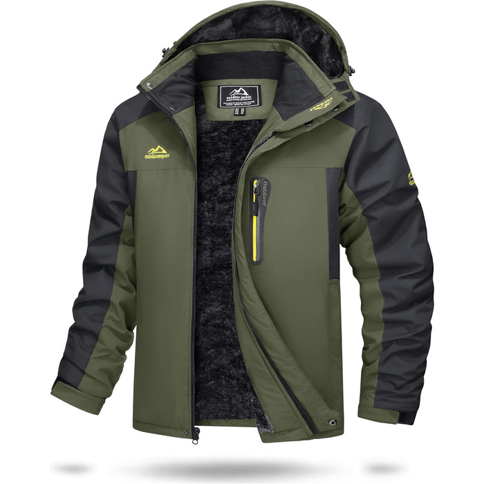 TACVASEN чоловіча тепла зимова куртка, водонепроникна функціональна куртка з капюшоном та довгими рукавами, армійного кольору