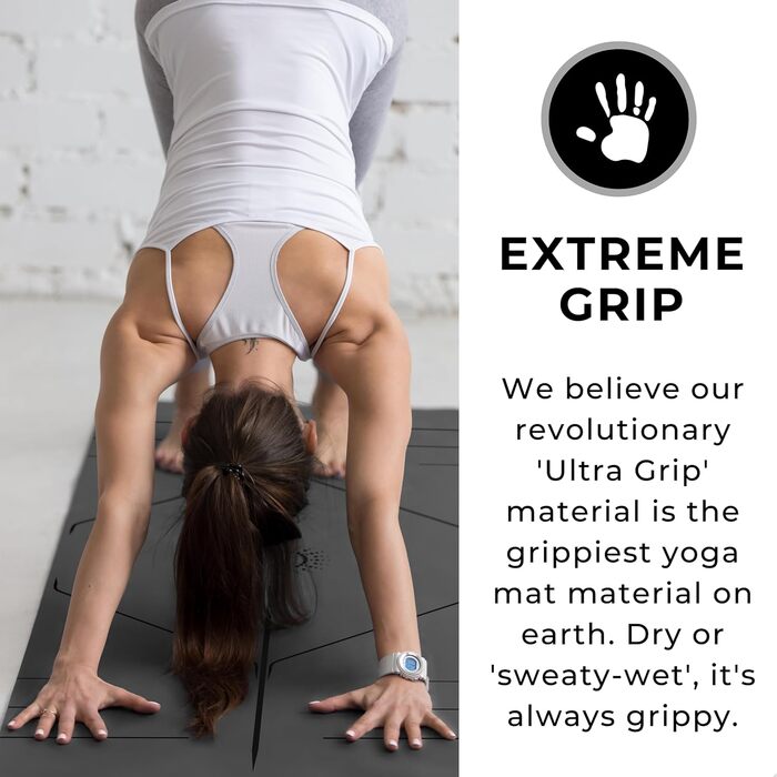Йога-мат Plyopic Ultra-Grip Pro+ з розміткою, антиковзкий, комфортний, стійкий до поту, для йоги, пілатесу, бікрам та хот-йоги