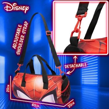 Дитяча спортивна сумка Disney Spiderman 40x20x20 см, чорна/червона, з двома боковими кишенями та регульованим ременем, для фітнесу та спорту