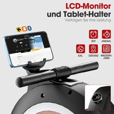 Гребний тренажер Wenoker для дому з магнітною системою, LCD-дисплеєм та APP, 32 рівні опору, тихий, вертикальне зберігання, 160 кг, H310