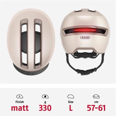 Велошолом ABUS Urban HUD-Y з магнітним LED-ліхтарем, магнітною застібкою, для міста, для жінок і чоловіків, розмір L (57-61 см), бежевий (шампань-золото)