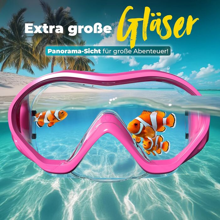 Набір для снорклінгу KIDVERSE для дітей - маска та трубка для дівчаток та хлопчиків (5-16 років). Маска з регульованим ремінцем, рожевий колір.