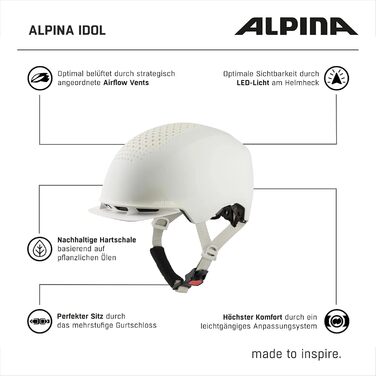 ALPINA IDOL – екологічний велосипедний шолом з LED-підсвіткою та сонцезахистом для дорослих