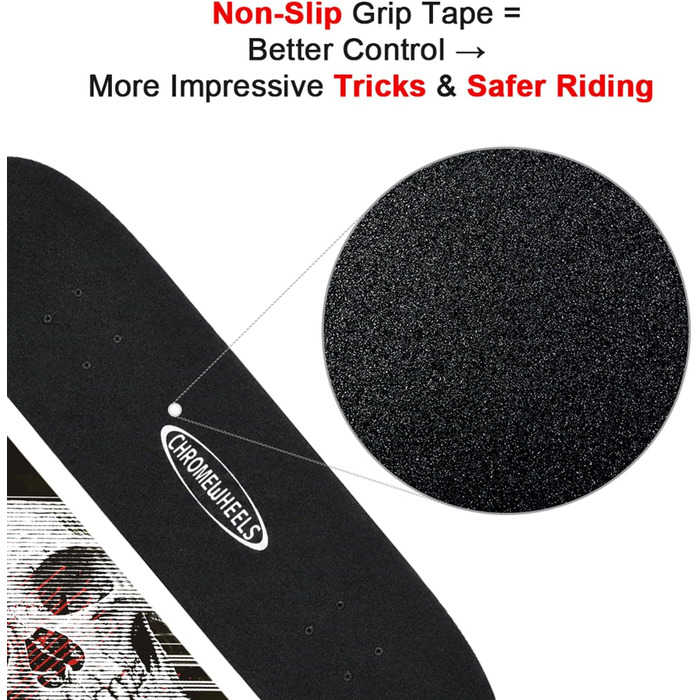 Скейтборд ChromeWheels 31 дюйм Double Kick Cruiser Longboard для дітей та початківців, 8 шарів клена, білий