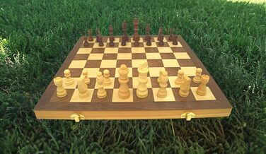 Дерев'яні шахи 38x38 см, класичний стиль Staunton, складана шахова дошка з фігурами на фетровій підкладці, стильний кейс, дерев'яні шахові фігури, модель P-15711