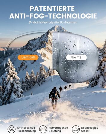 Ламікал - скі-маска для чоловіків та жінок, сноуборд маска з OTG - [Ultra HD та ширший огляд] - TOP антитуманна скі маска для носіїв окулярів, дзеркальна сноуборд маска, скі маска UV400 з захистом від відблисків (Покращена версія - чорний каркас - синій (
