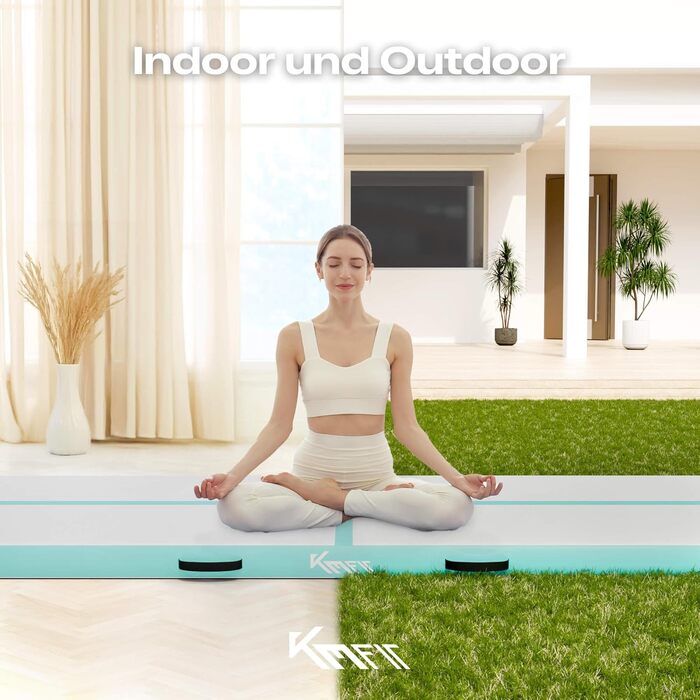 Airtrack килимок надувний 4м для гімнастики, фітнесу та йоги з електронасосом та ремкомплектом, м'ятно-зелений