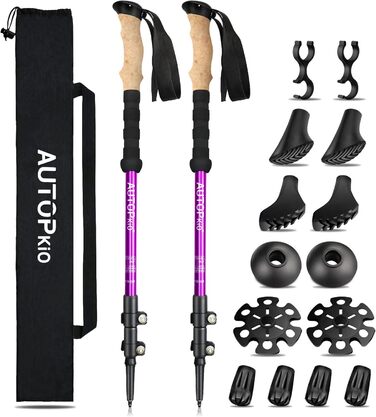 Трекінгові палиці AUTOPkio Nordic Walking, регульовані, алюмінієві 7075, з гумовими наконечниками, для жінок і чоловіків, фіолетові