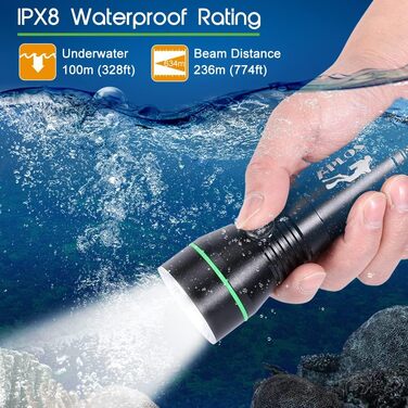 Ліхтар занурювальний Aplos AP30 3000 лм з індикатором заряду, IPX8, перезаряджається
