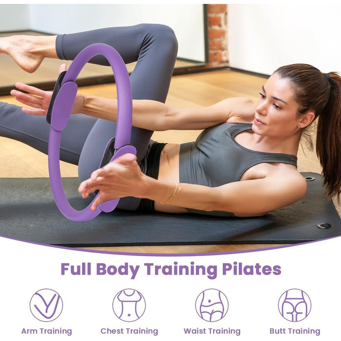 Набір для пілатесу Magic Circle (38 см) з подвійними ручками, 4 шт. для йоги, фітнесу, реабілітації та підтяжки тіла (фіолетовий)