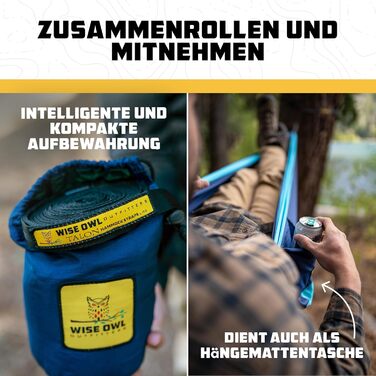 Гамак для кемпінгу Wise Owl Outfitters – односпальний або двоспальний, для дому та відпочинку на природі, з сумкою для зберігання, аксесуари для рюкзака та подорожей (Блакитний, SingleOwl)