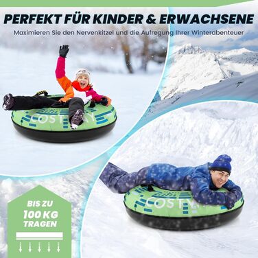 Надувний зимовий санки-кільце з тросом, 100 см, Costway. Ідеально для дітей та дорослих. Зручні ручки та насос в комплекті.