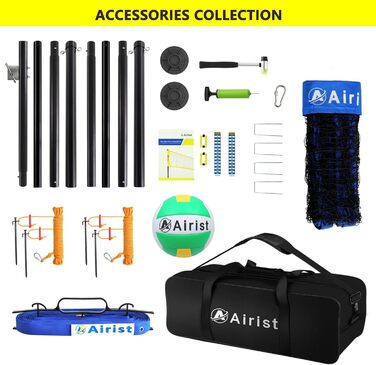 Волейбольна сітка Airist Heavy Duty для вулиці з системою проти провисання, регульовані алюмінієві стійки, професійний волейбольний комплект для двору та пляжу, сумка для перенесення (Блакитний)