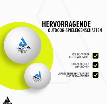 М'ячі для настільного тенісу JOOLA Outdoor - 40+ мм, вологостійкі, міцні, для гри на відкритому повітрі (упаковка 6 або 12 шт.), білі