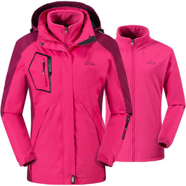 Жіноча 3-в-1 зимова куртка: водонепроникна, вітрозахисна, з флісовою підкладкою та знімним капюшоном, рожевого кольору