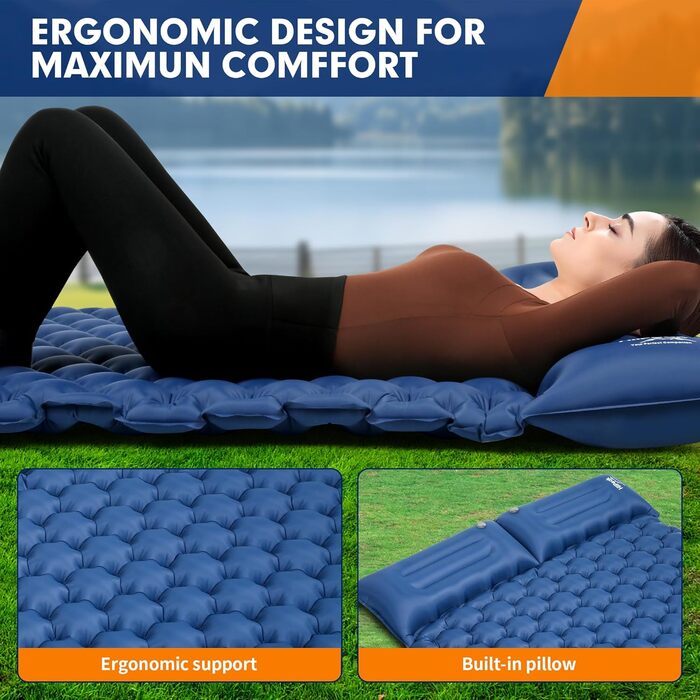 Каремат HiiPeak Isomatte самонадувний туристичний, з інтегрованими подушками, для кемпінгу, блакитний (подвійний)