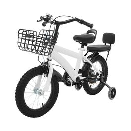 Дитяче велосипед 14 дюймів з додатковими колесами та кошиком, для дітей 3-7 років, регульоване по висоті, з подвійним гальмом, для дівчаток та хлопчиків (білий)