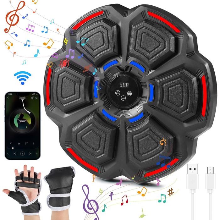 Боксерський тренажер Forhome з LED-підсвіткою та Bluetooth, професійний настінний, з рукавичками, 9 режимів швидкості та лічильник