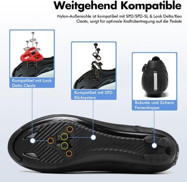 Велосипедні шкарпетки для чоловіків та жінок | Шкарпетки для шосейних велосипедів, сумісні з SPD, SPD-SL, Look Delta/Keo | Універсальні вело шкарпетки для Peloton, шосе та велотренажери | Легкі та дихаючі (42 EU, Чорний)