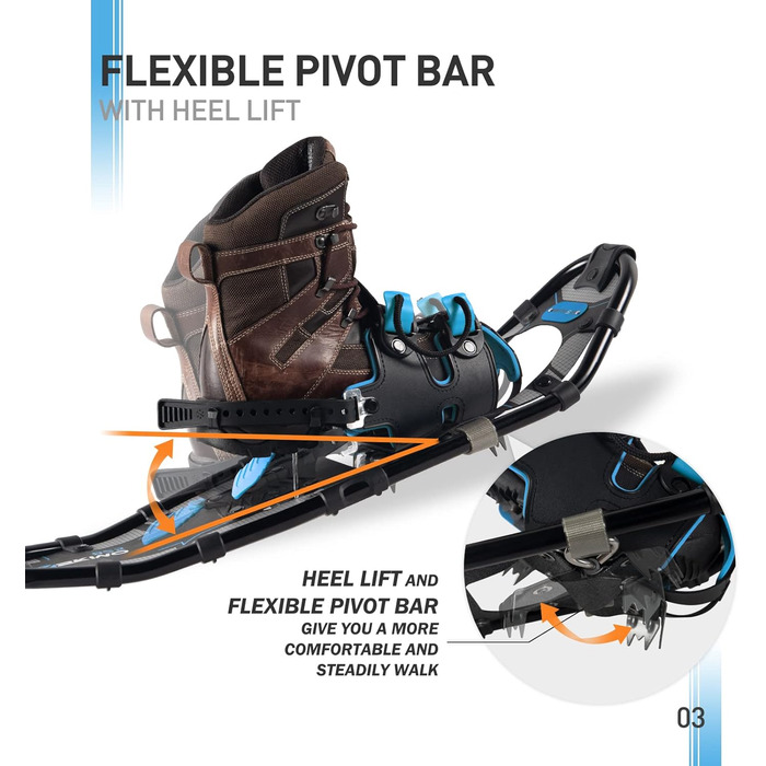 Легкі снігоступи G2 21/25/30 дюймів для жінок, чоловіків, підлітків. Комплект з трекінговими палками, сумкою, снігокожухами, зручною системою фіксації, підйомником п'яти, захистом пальців. Кольори: помаранчевий, синій, червоний. 30 дюймів (до 113 кг)