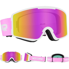 Гірськолижні окуляри Vgooar з циліндричними лінзами, регульовані ремінці, 100% UV захист, антитуманне покриття для чоловіків та жінок (Рожевий)