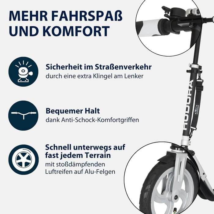 Самокат HUDORA BigWheel Air 230 з ручним гальмом, алюмінієвий, надувні колеса, міський, до 120 кг