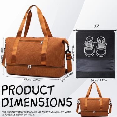 Спортивна сумка YOUYIKE для жінок та чоловіків 20-35Л з відділенням для взуття та вологих речей, дорожня сумка-вікендер для фітнесу, тренувань та подорожей (Коричнева)