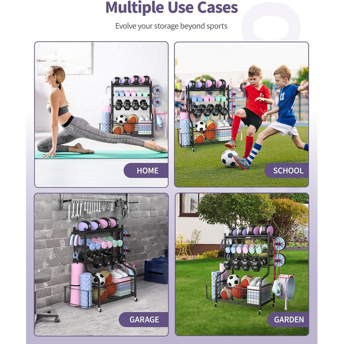 Стійка для гантелей та йога-матів ZACHVO – 160 кг, з 4 роликами та 8 гачками