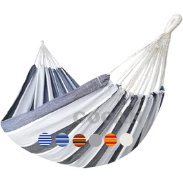 Гаммак GOCAN XXL для 2 осіб, 220x150 см, 330 см, 300 кг, бавовна, для відпочинку на вулиці та в приміщенні, сірий смугастий гамак