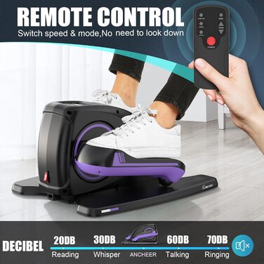 ANCHEER Міні-еліптичний тренажер під стіл - тихий педальний тренажер для літніх людей, офісу та дому, м'яке тренування ніг сидячи, інтелектуальний LCD-дисплей, пульт дистанційного керування (фіолетовий)