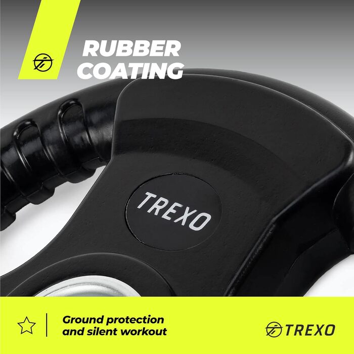 Диск для штанги TREXO з ручками, чавунний, 5 кг, покритий, для фітнесу, кросфіту, силових тренувань