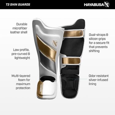 Захисні шингарди Hayabusa T3 для єдиноборств, білі/золоті, розмір XL