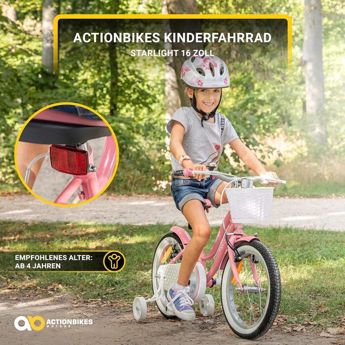 Дитяче велосипед Actionbikes Starlight 12/16/20 дюймів - V-Brake гальма, захистники, для дівчаток та хлопчиків 2-9 років
