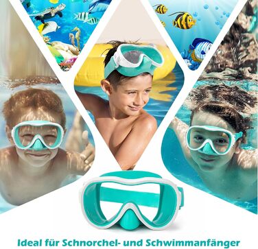 Дитячі окуляри для плавання WAVE Kinder (зелено-білі) з антифог покриттям та маскою для снорклінгу, UV-захист
