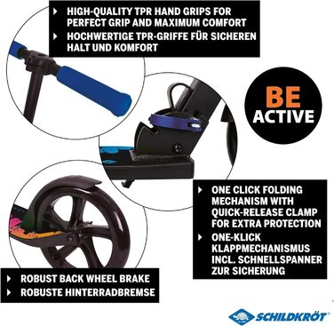 Скутер Schildkröt City Scooter Street Artist 2.0: Алюмінієвий, скласний, з колесами 200 мм, регульований кермо 79-100 см, для дітей та дорослих (Street Artist Blue)