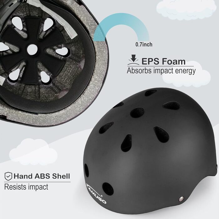 Дитячий шолом KAMUGO для велосипеда та самоката, 2-8 років, з захистом колін, ліктів та зап'ясть (Чорний матовий)