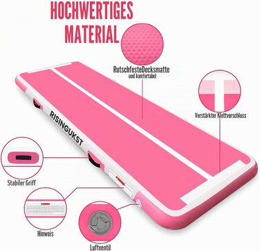 Гімнастичний мат Air Matte Track надувний 300x100x10 см, рожево-білий, з насосом - для гімнастики та акробатики