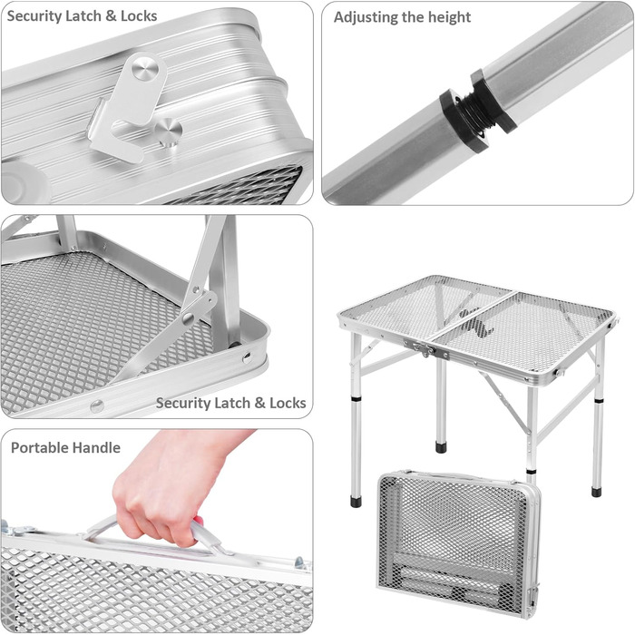 Складаний туристичний столик EASTSTORM 60x40 см з металевою сіткою, 2 рівня висоти, для кемпінгу та відпочинку на природі