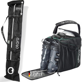 Набір для перевезення лиж та черевиків Otaro: містка сумка для 1-2 пар лиж (до 205 см) та сумка для черевиків, водонепроникна, міцна, з регульованою довжиною та м'яким плечовим ременем, зелена