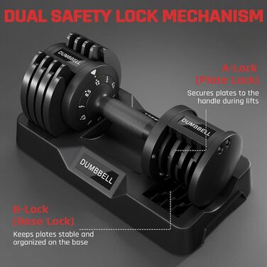 Регульована гантеля Yaheetech 15 кг, сталева, 2.5-24 кг, швидке налаштування, подвійне блокування, антиковзаюча, для дому, спортзалу, офісу