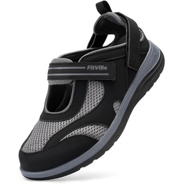 Сндалі для жінок FitVille з широкою колодкою для літніх місяців, модель Mary Jane, з застібкою на липучці (42.5 EU, чорні)