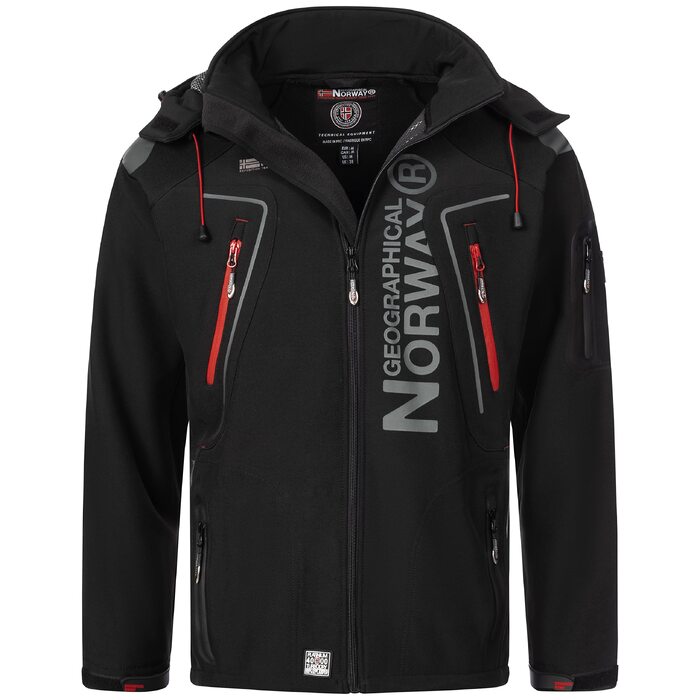 Чоловіча куртка Softshell Geographical Norway Outdoor — водовідштовхуюча функціональна куртка та шапка Beanie urbandreamz, чорна, розмір XXL
