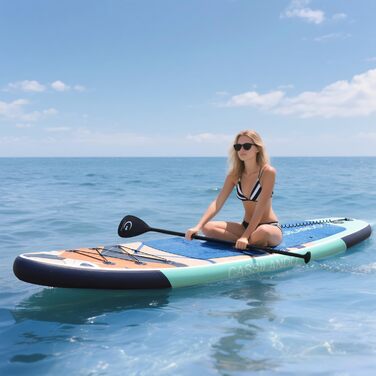 Надувний SUP дошка CASSILANDO Stand Up Paddle Board 335 см з аксесуарами та сумкою для перенесення, для йоги, риболовлі, серфінгу, підходить для дорослих та підлітків, з імітацією текстури дерева, колір м'ятно-зелений