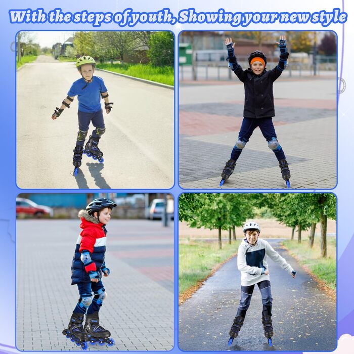 Дитячі ролики для катання в приміщенні та на вулиці, з підсвічуванням, для дівчаток та хлопчиків, розмір M, чорно-синій колір