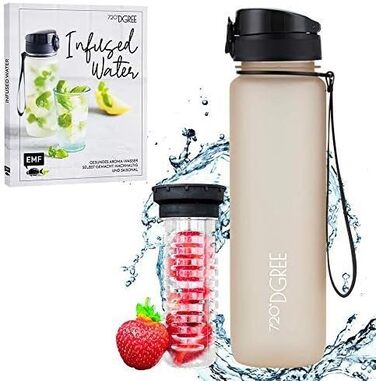 Набір 720°DGREE: дитяча пляшка для води uberBottle 350 мл з фруктовим фільтром SoftTouch Light Peach та книга рецептів напоїв для школи, спорту, подорожей