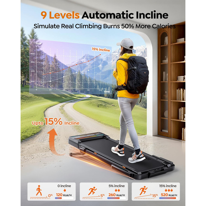 Бігова доріжка для дому Laufband з нахилом 0-15%, 3.0HP, складна, з динаміками, до 136 кг, розмір 137x72x13 см