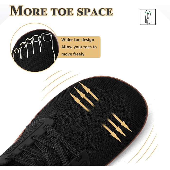 ASHION Взуття для ходьби та бігу без шкарпеток (унісекс), широка модель, чорний колір, 41 EU